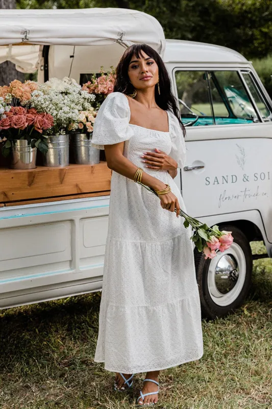 BuddyLove Posie Puff Sleeve Maxi Dress - White Eyelet sold by Buddy Love
