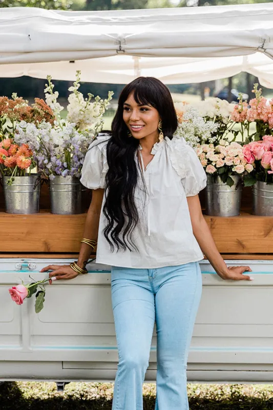 BuddyLove Essie Ruffled Short Sleeve Top - White sold by Buddy Love