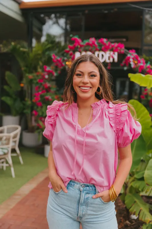 BuddyLove Essie Ruffled Short Sleeve Top - Pinkie sold by Buddy Love