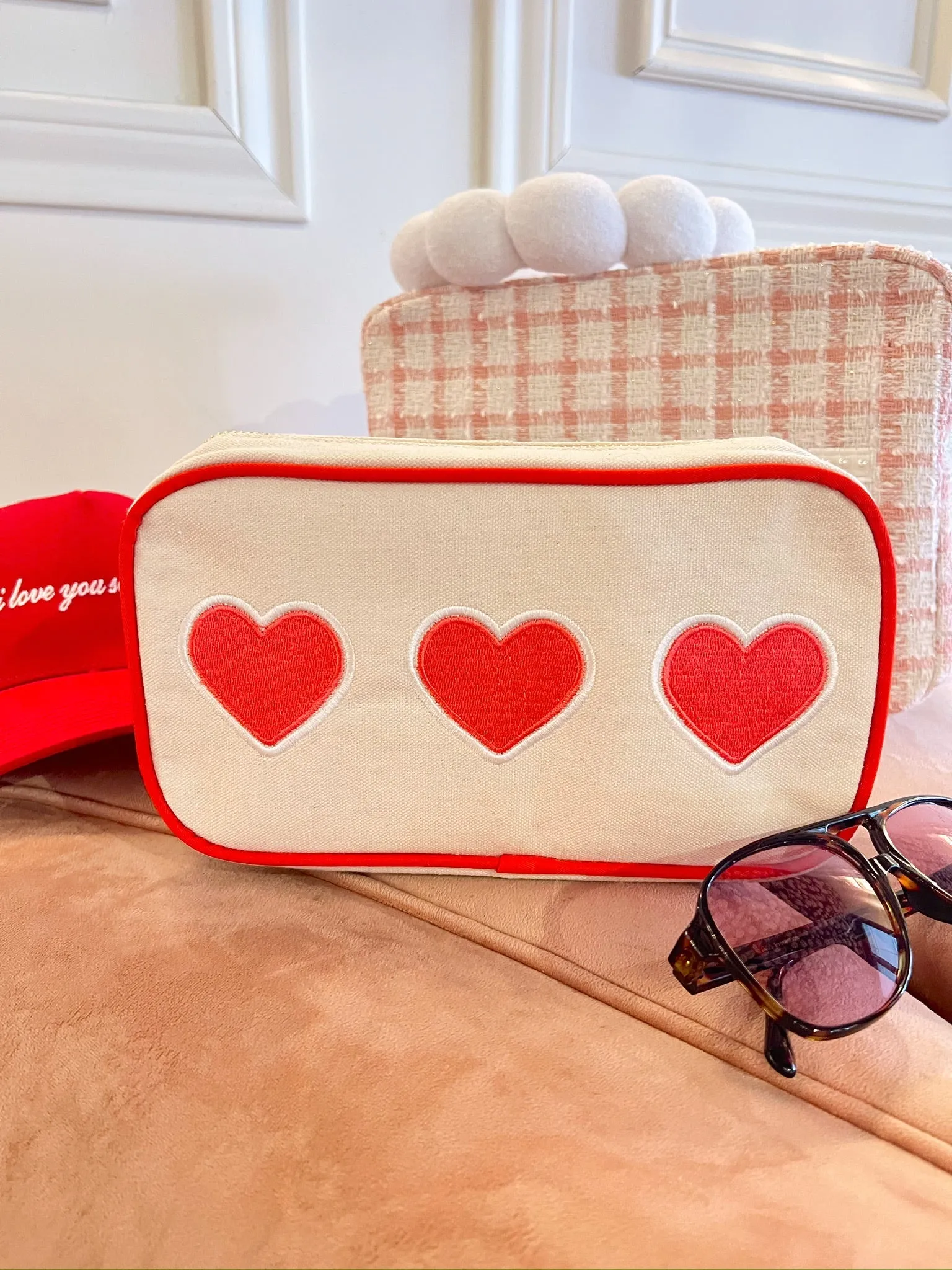 3 Red Hearts - Canvas Medium Bag w Red Trim sold by Buddy Love