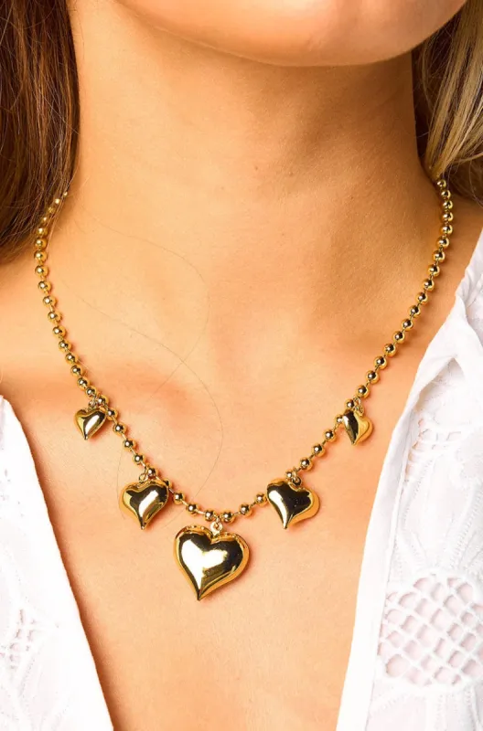 Multi Puffy Heart Necklace - Gold sold by Buddy Love