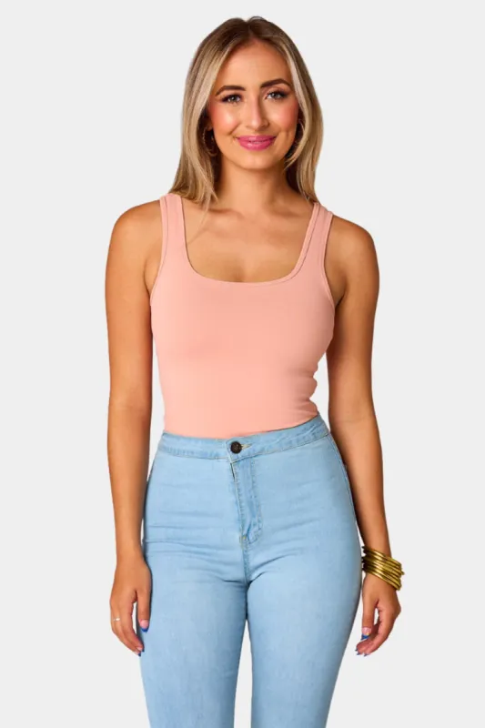 Basic B Scoop Neck Bodysuit - Blush sold by Buddy Love