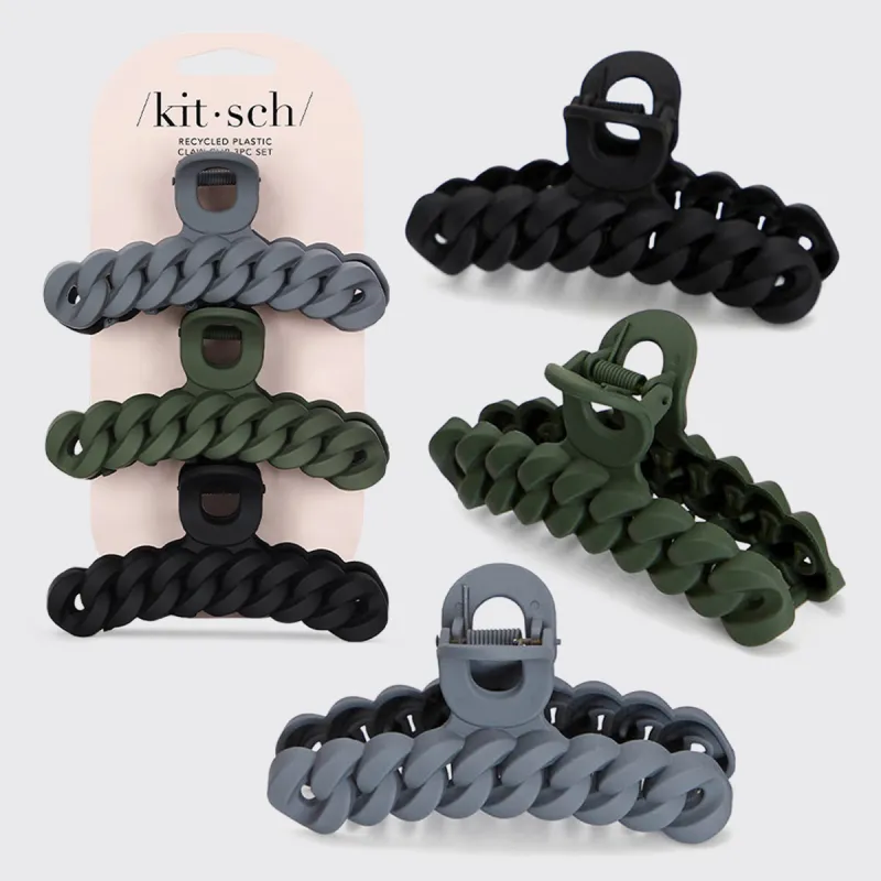 Eco-friendly Chain Claw Clip 3pc Set - Black Moss sold by Buddy Love