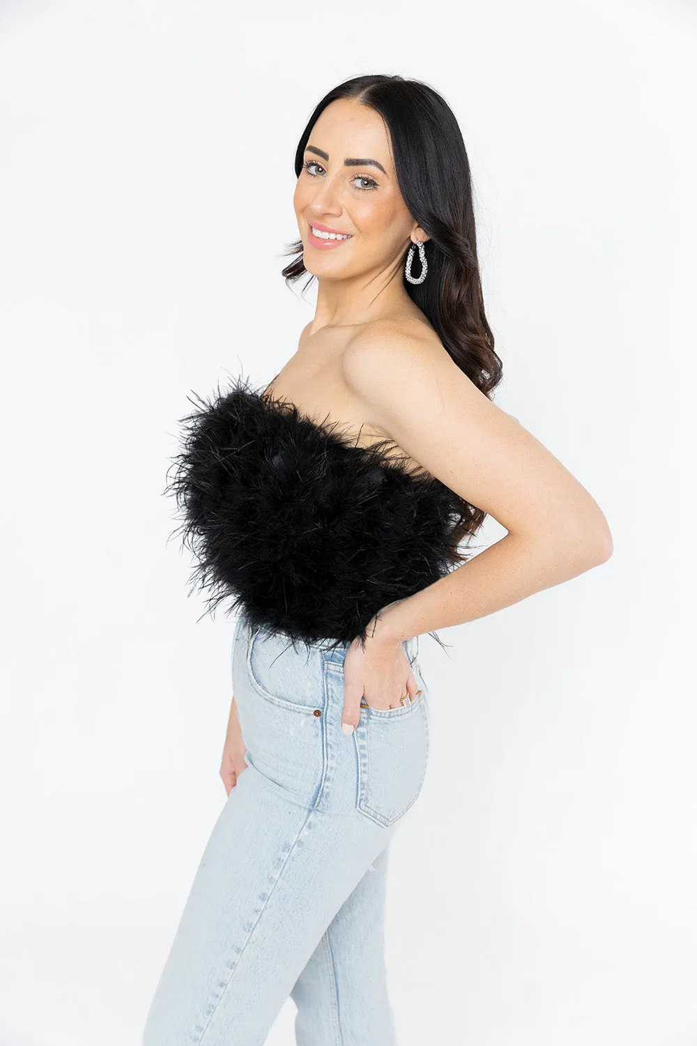 Fancy Strapless Feather Crop Top - Black sold by Buddy Love product image thumbnail 2