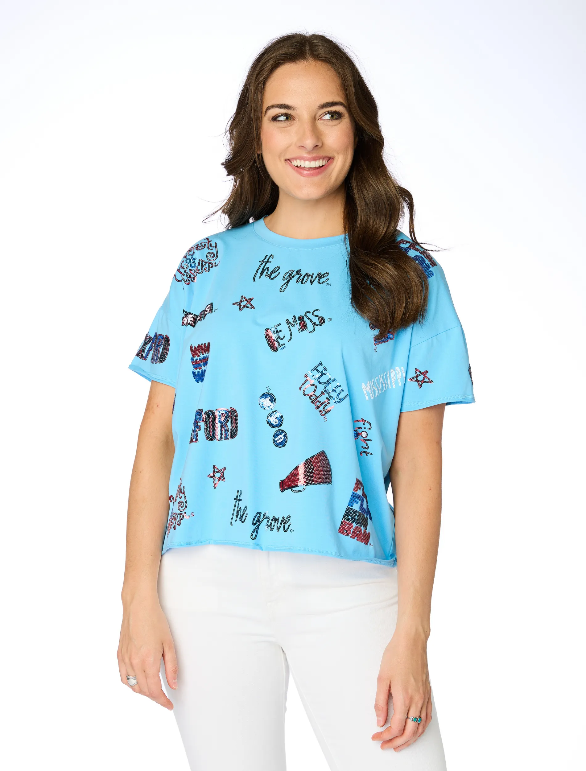 The Ole Miss Sequin Spirit Tee sold by Buddy Love