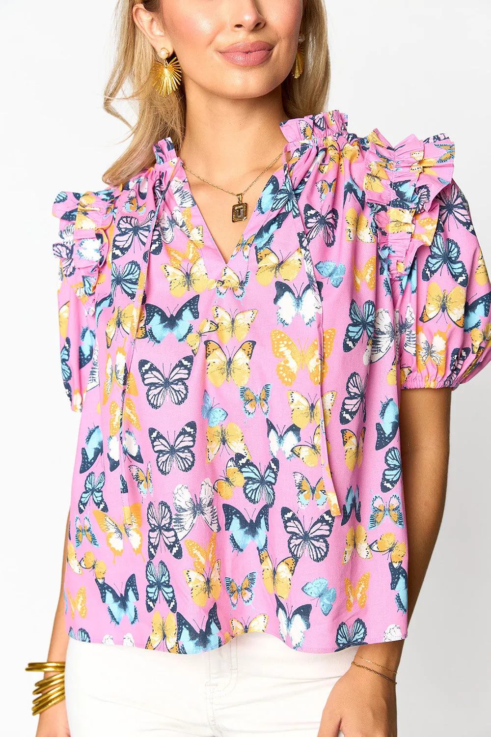 Essie Ruffle Short Sleeve Top - Feelin' Butterflies sold by Buddy Love product image thumbnail 5