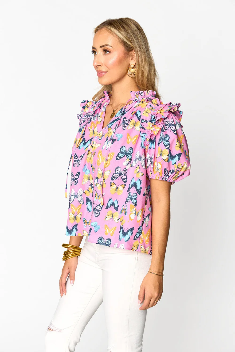 Essie Ruffle Short Sleeve Top - Feelin' Butterflies sold by Buddy Love product image thumbnail 4