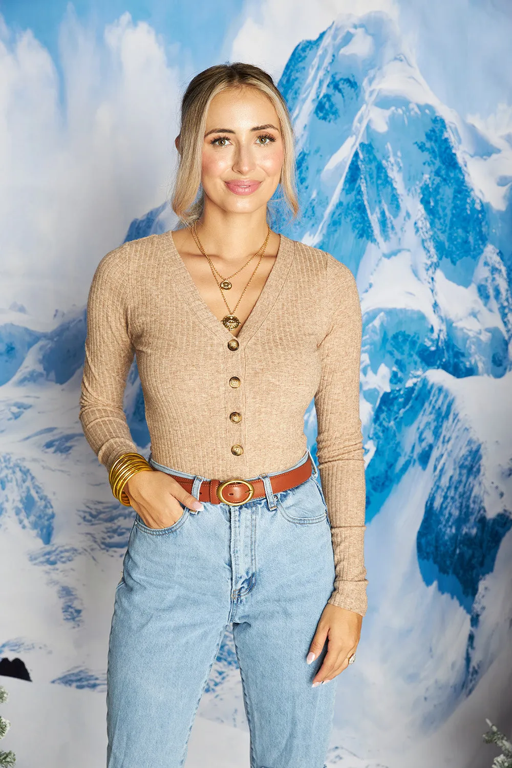 Holly Long Sleeve Button Up Bodysuit - Chocolate sold by Buddy Love product image thumbnail 2