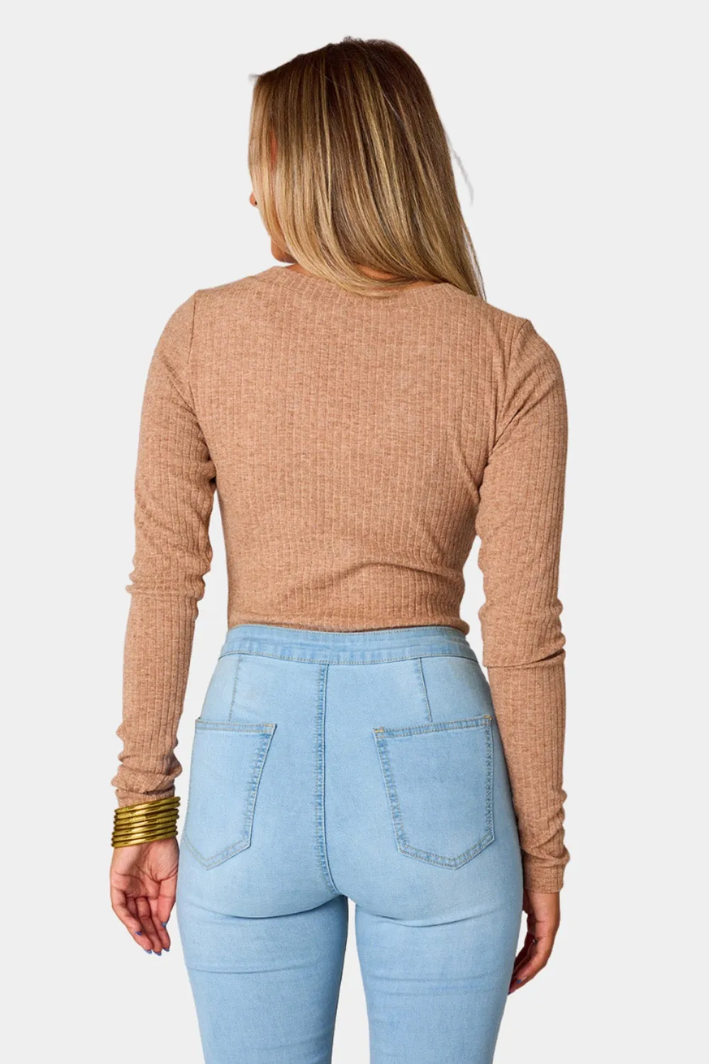 Holly Long Sleeve Button Up Bodysuit - Chocolate sold by Buddy Love product image thumbnail 4