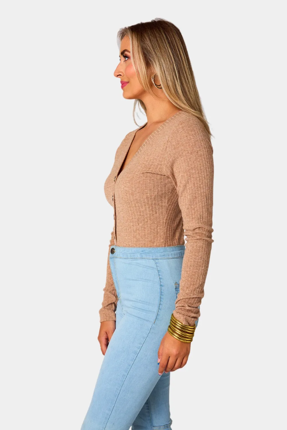 Holly Long Sleeve Button Up Bodysuit - Chocolate sold by Buddy Love product image thumbnail 3