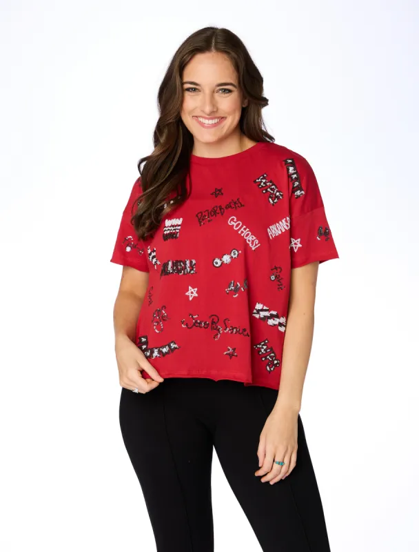 The Arkansas Sequin Spirit Tee sold by Buddy Love