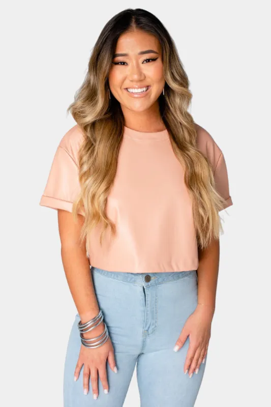 Taylor Cropped Vegan Leather Top - Nude sold by Buddy Love