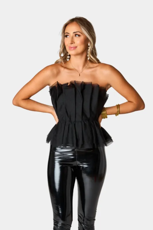 Giselle Pleated Strapless Top - Jet Black sold by Buddy Love