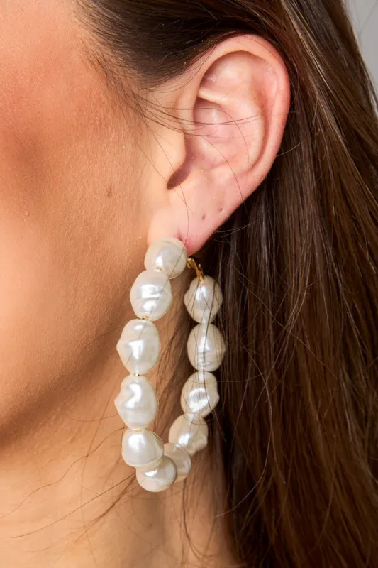 Macy Pearl Hoop Earrings - White sold by Buddy Love