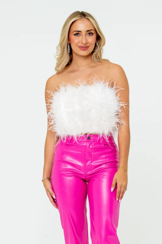 Fancy Strapless Feather Crop Top - White sold by Buddy Love