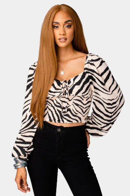 Isabelle Smocked Crop Top -  Zebra Striped sold by Buddy Love