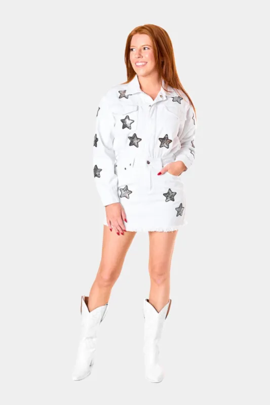 Raelynn Denim Mini Dress - White sold by Buddy Love