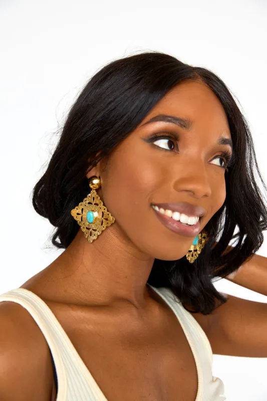 Rombo Statement Earrings - Turquoise sold by Buddy Love