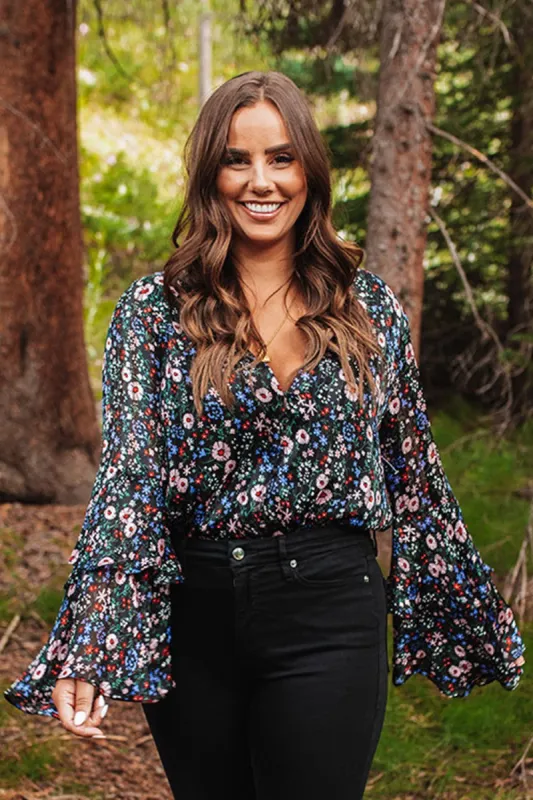 BuddyLove Cheyenne Bell Sleeve Bodysuit - Secret Garden sold by Buddy Love