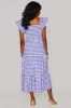 Brynn Ruffle Shoulder Midi Dress - Purple Checker sold by Buddy Love