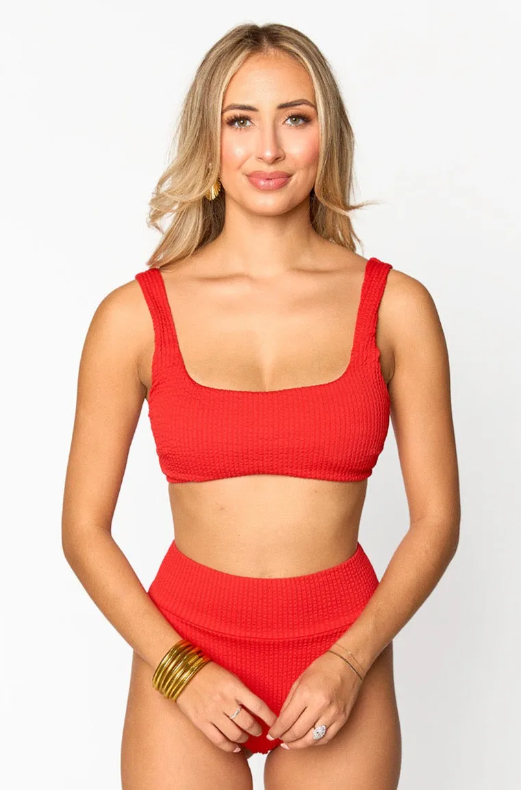 Red Scoop Neck Bikini Top sold by Buddy Love