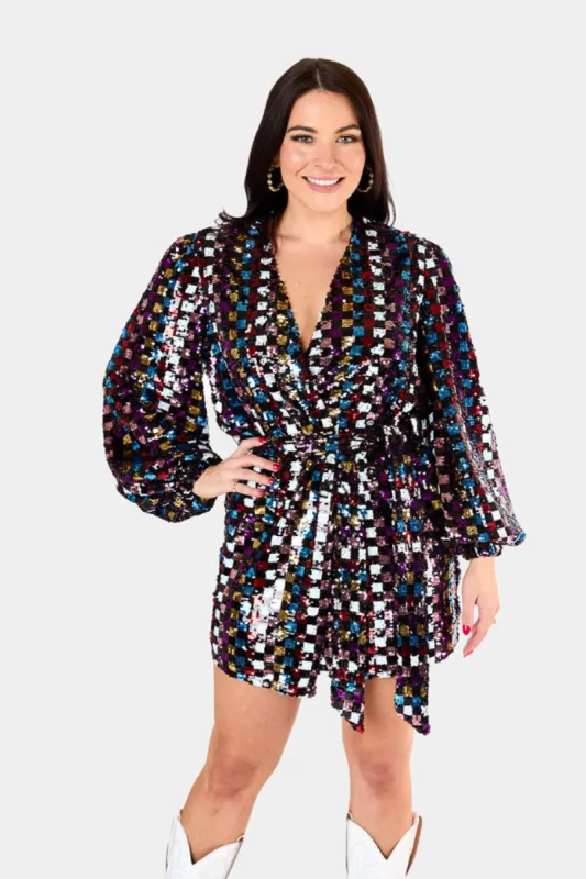 Adeline Sequin Wrap Dress - Kaleidoscope sold by Buddy Love