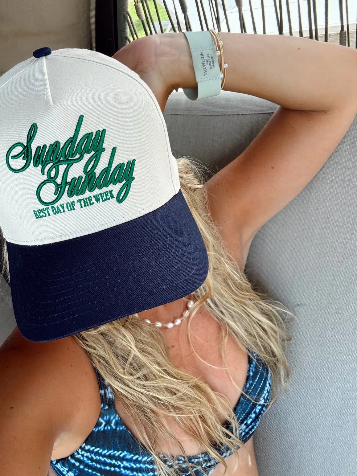 Sunday Funday Best Day of the Week- Navy Canvas Vintage Trucker sold by Buddy Love