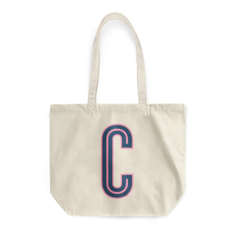 Canvas Tote - Single Initial - Navy Pink - NEW! sold by Buddy Love