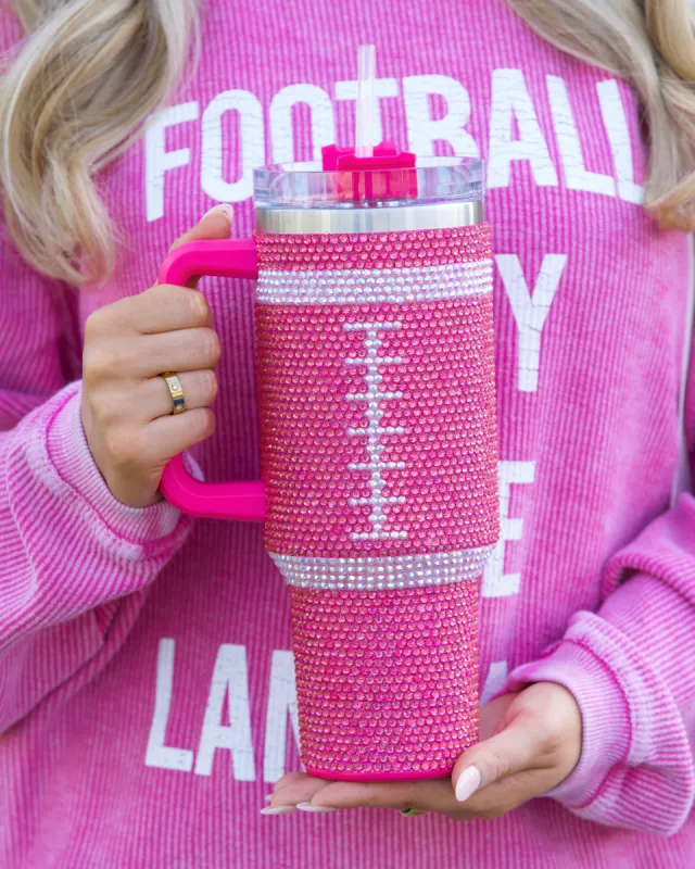 Pink Crystal Football "Blinged Out" 40 Oz. Tumbler made by Buddy Love