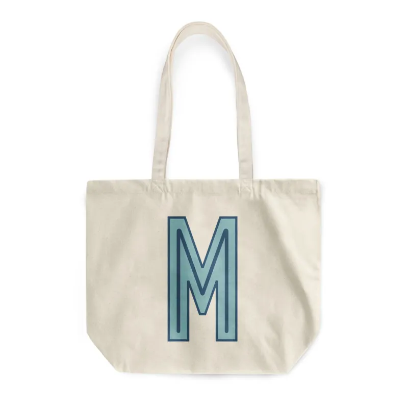 Canvas Tote - Single Initial - Light Blue Navy - NEW! sold by Buddy Love