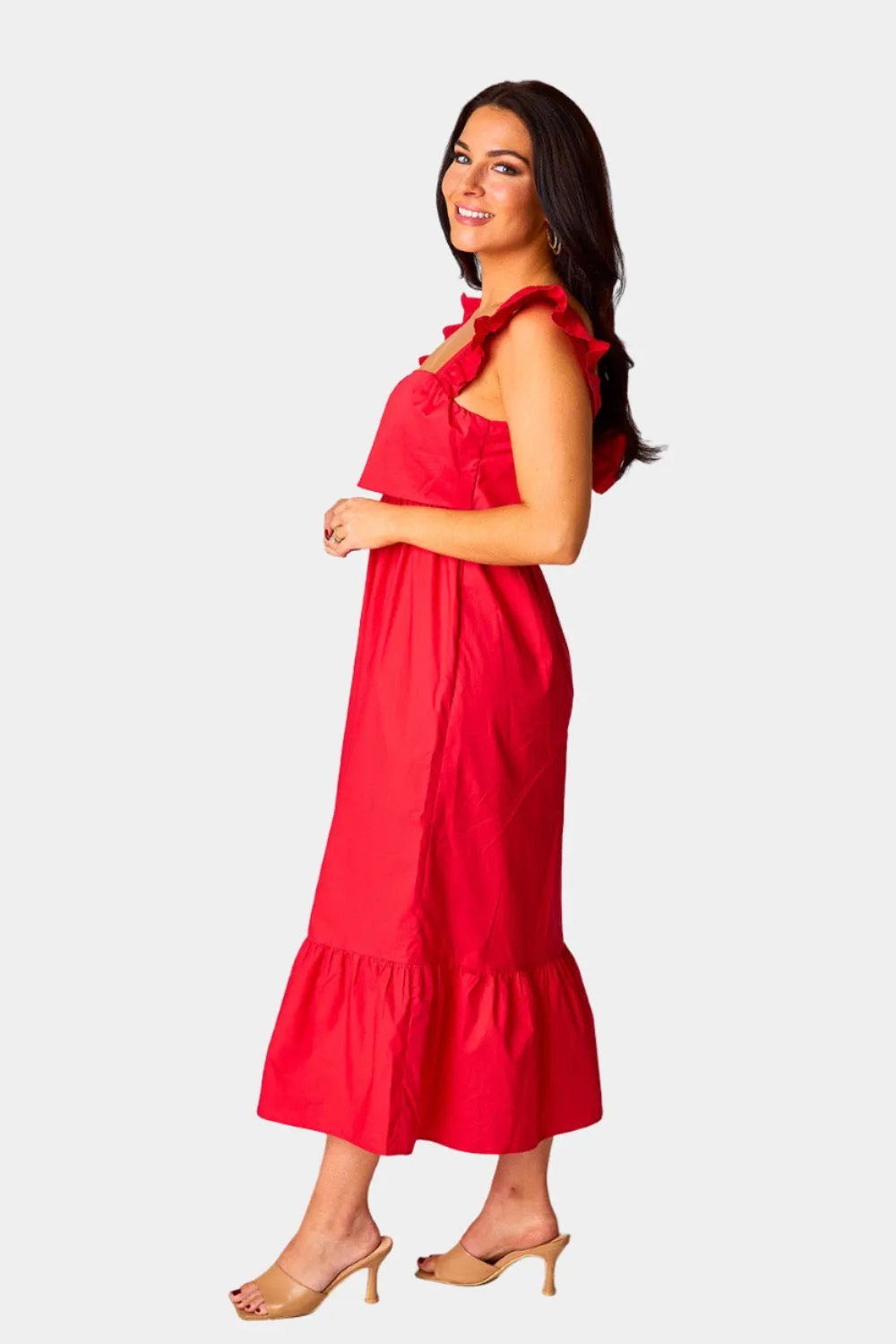 Beverly Ruffle Sleeve Midi Dress - Red sold by Buddy Love product image thumbnail 3