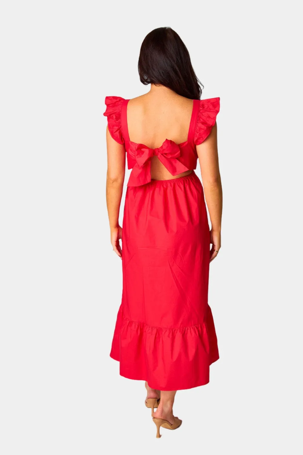 Beverly Ruffle Sleeve Midi Dress - Red sold by Buddy Love product image thumbnail 4