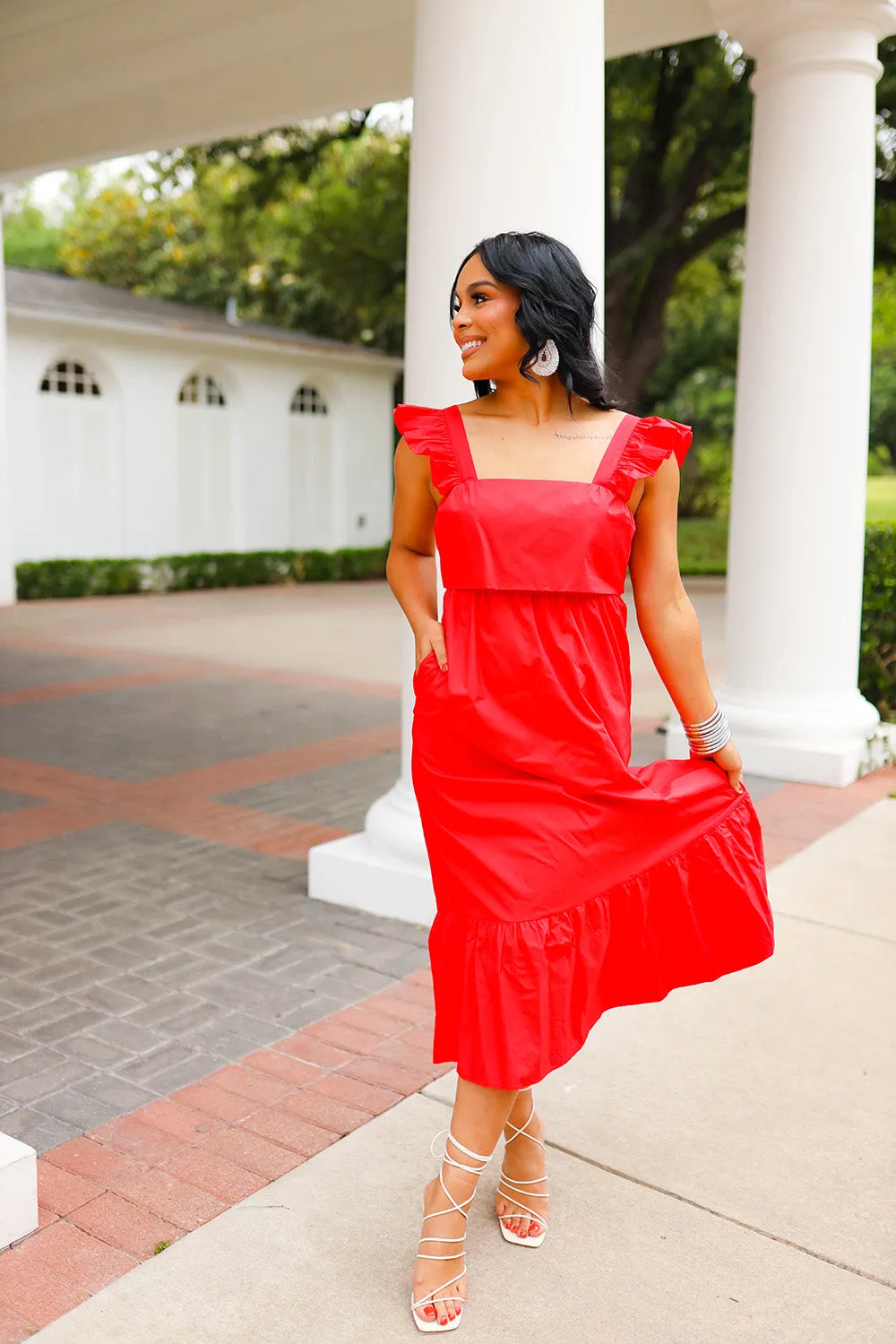 Beverly Ruffle Sleeve Midi Dress - Red sold by Buddy Love product image thumbnail 5