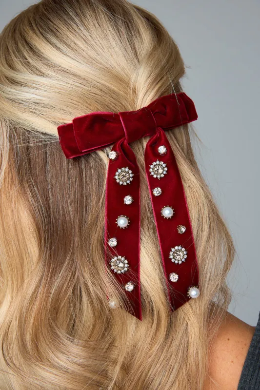 Velvet Bow Clip - Burgundy sold by Buddy Love