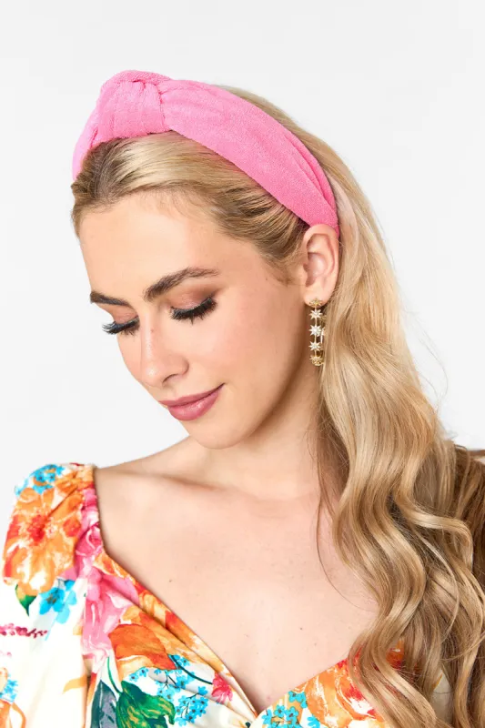 Lillian Knotted Terry Cloth Headband - Pink sold by Buddy Love