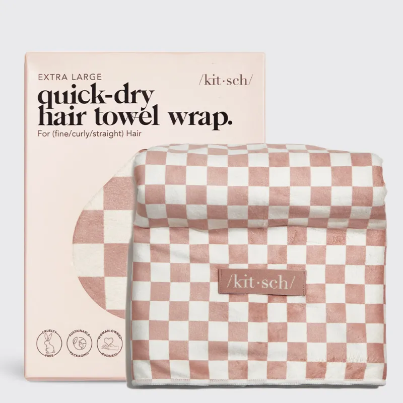 XL Quick-Dry Hair Towel Wrap - Checker sold by Buddy Love