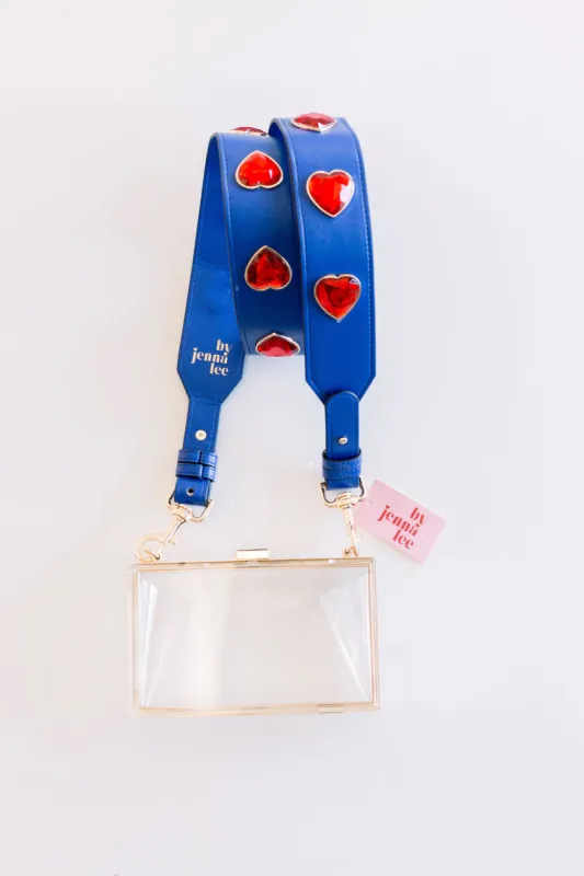 Crystal Heart Purse Straps - Blue/Red sold by Buddy Love