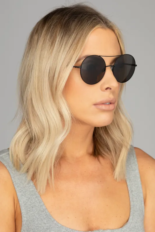 Capri Round Double Ridge Sunglasses - Black sold by Buddy Love