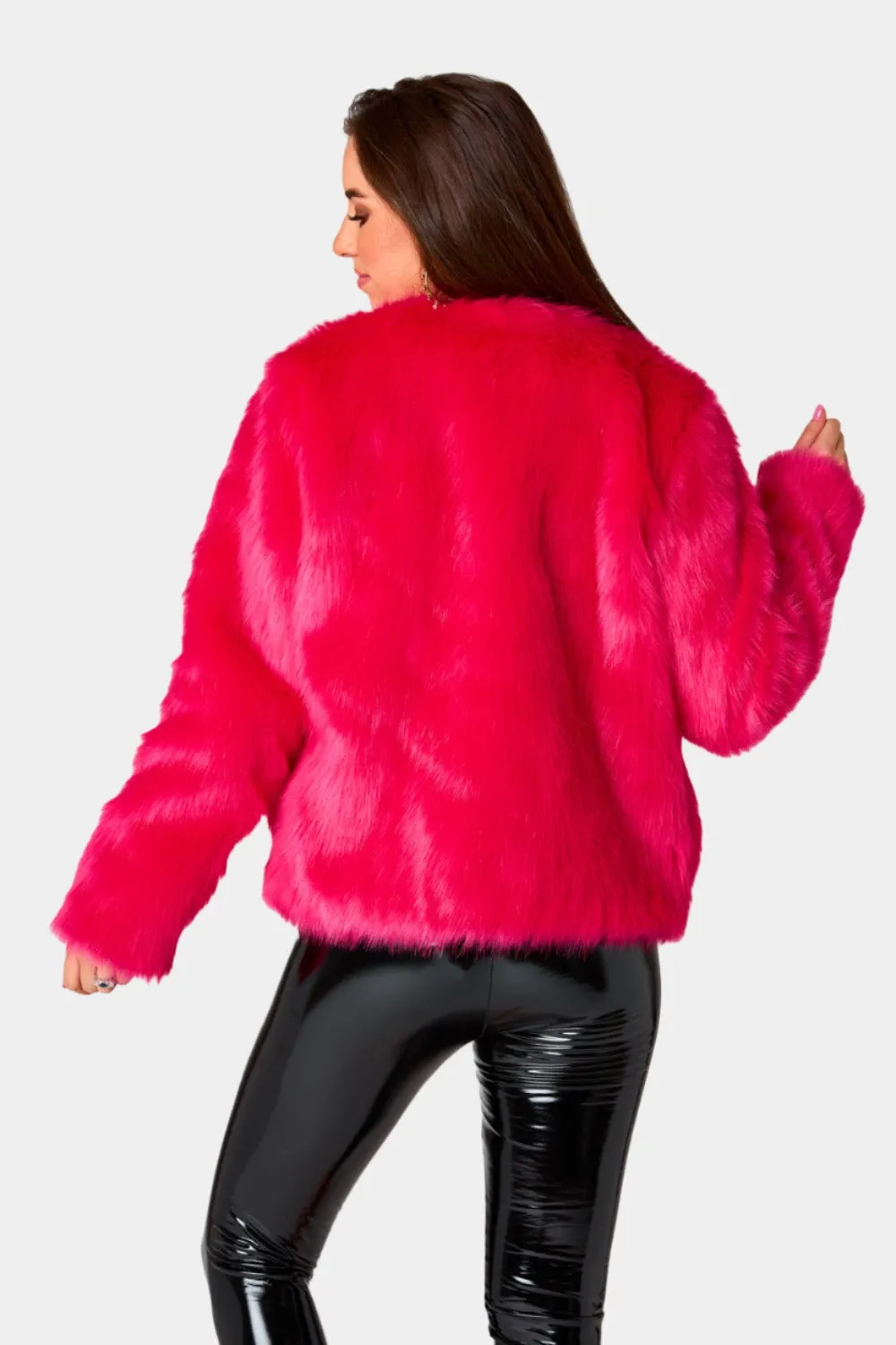 Baddie Faux Fur Jacket - Hot Pink sold by Buddy Love product image thumbnail 4