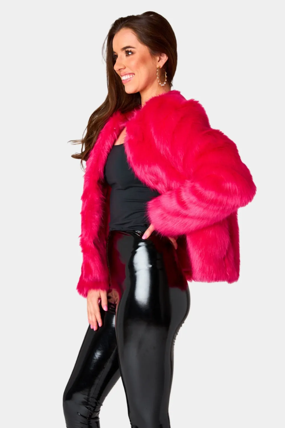 Baddie Faux Fur Jacket - Hot Pink sold by Buddy Love product image thumbnail 3