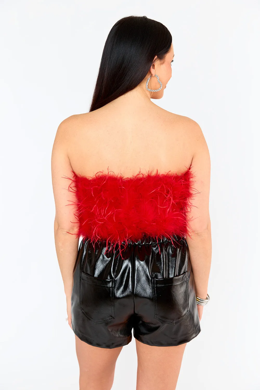 Fancy Strapless Feather Crop Top - Crimson sold by Buddy Love product image thumbnail 4