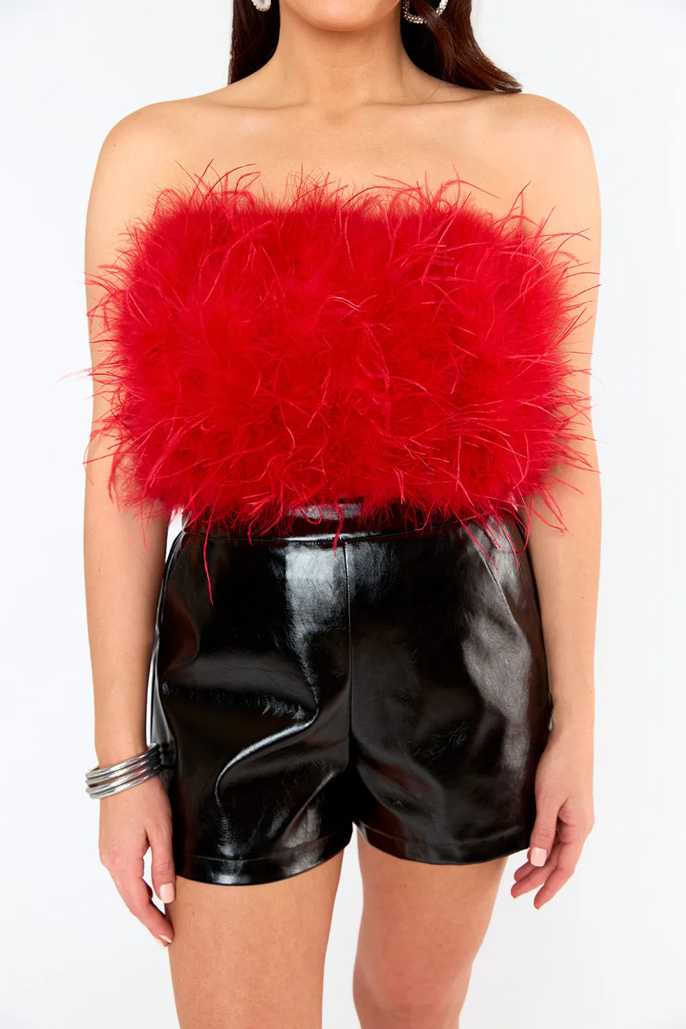 Fancy Strapless Feather Crop Top - Crimson sold by Buddy Love product image thumbnail 5
