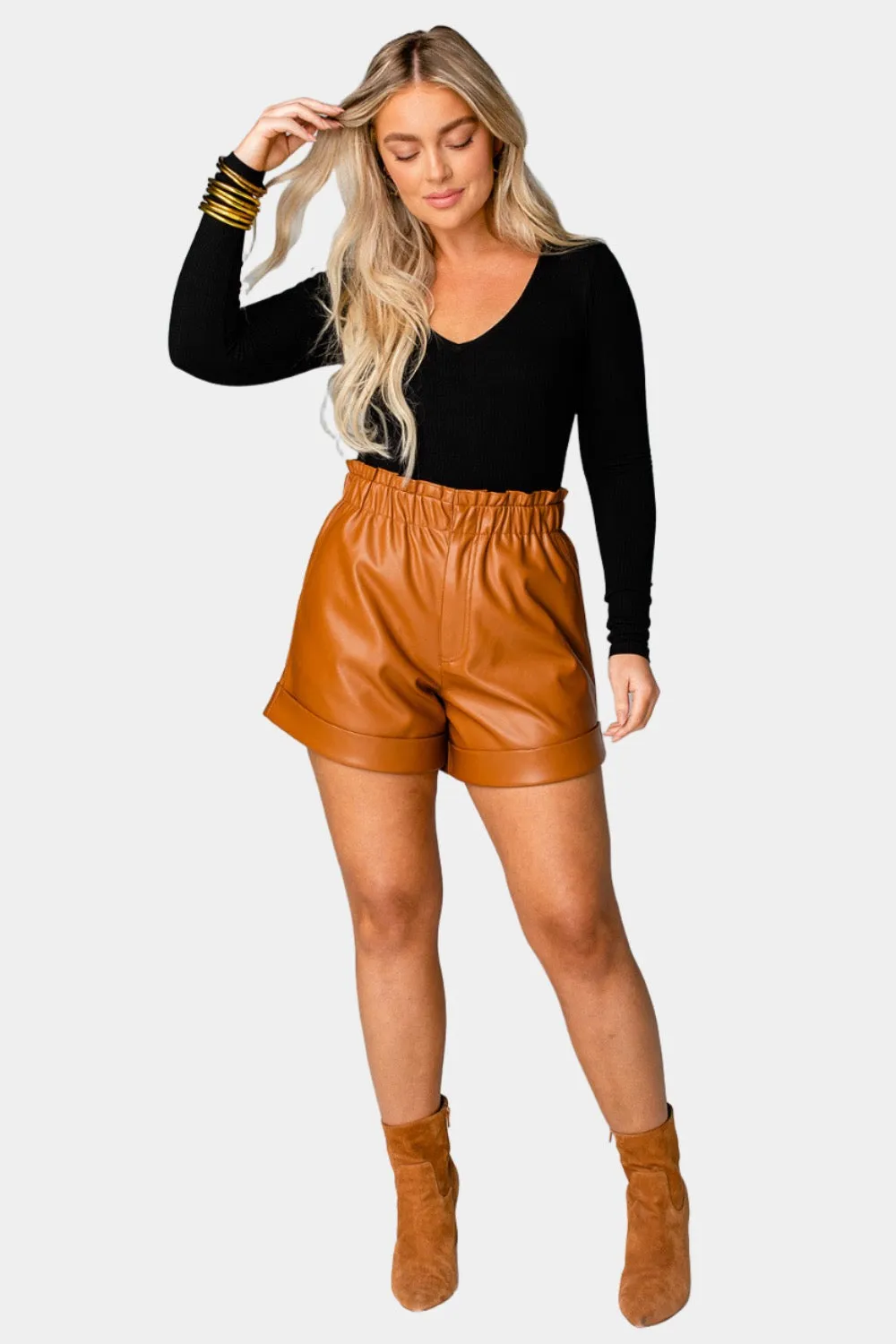 BuddyLove Peyton Paperbag Vegan Leather Shorts - Mocha sold by Buddy Love