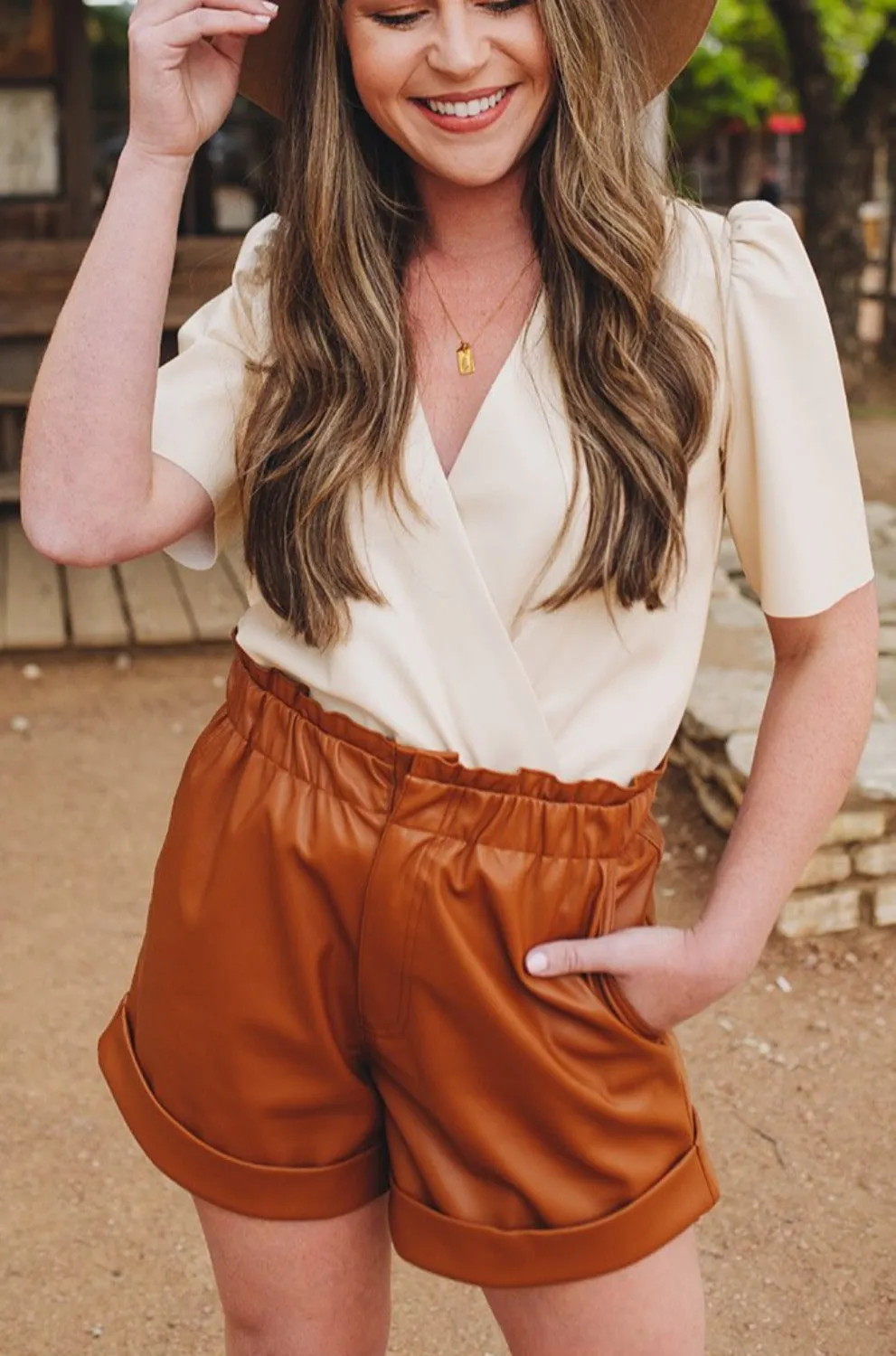 BuddyLove Peyton Paperbag Vegan Leather Shorts - Mocha sold by Buddy Love product image thumbnail 2