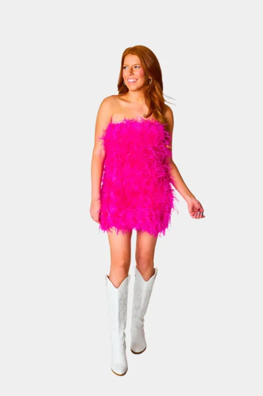 Celeste Feather Mini Dress - Hot Pink sold by Buddy Love