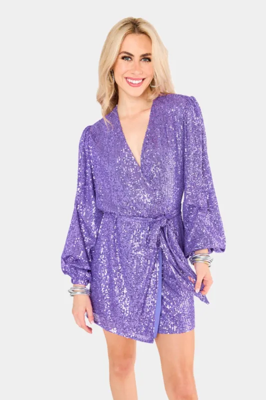 Adeline Sequin Wrap Dress - Fig sold by Buddy Love