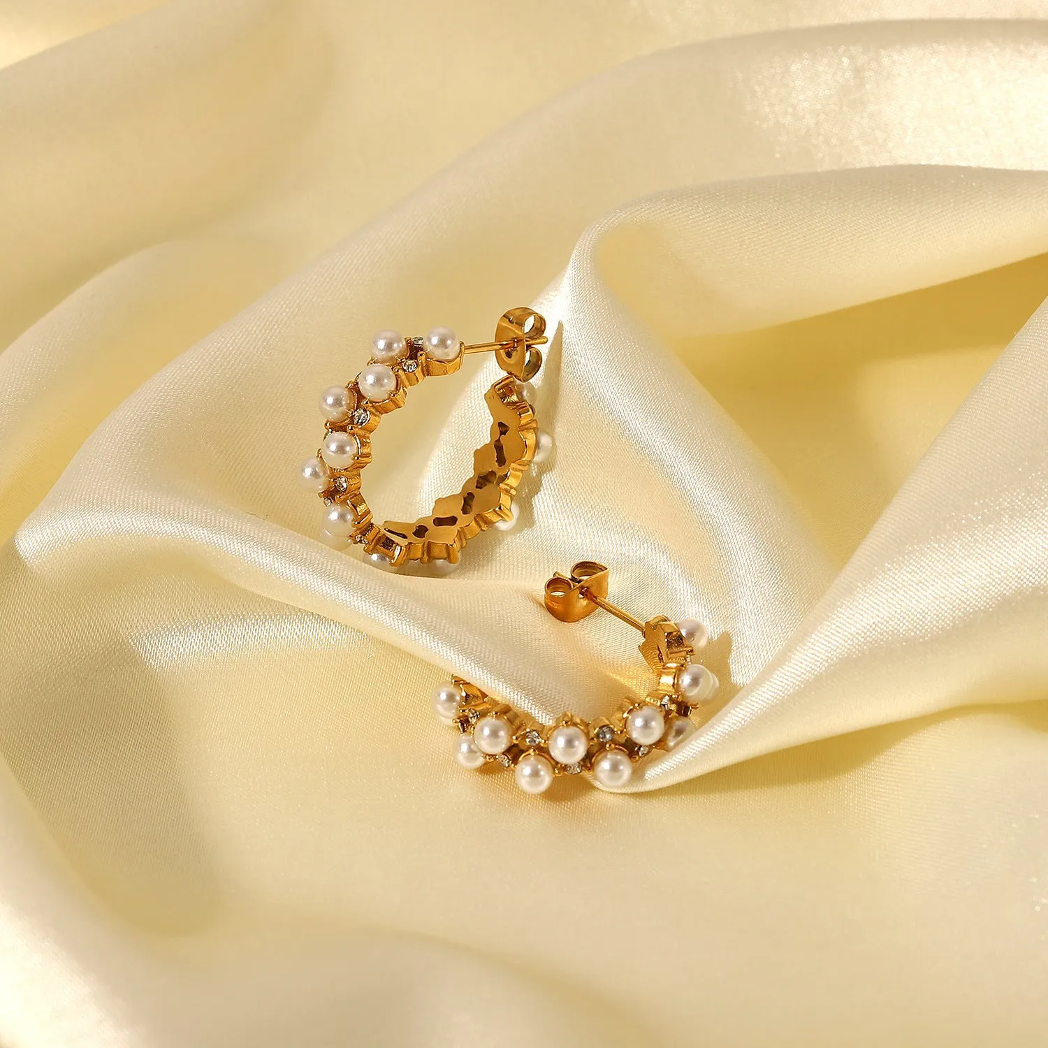 Pearl Rhinestone C-Hoop Earrings sold by Buddy Love product image thumbnail 5