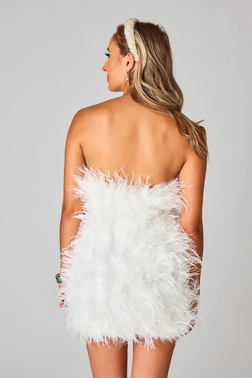 Celeste Feather Mini Dress - White sold by Buddy Love product image thumbnail 4