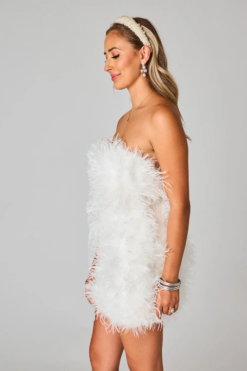 Celeste Feather Mini Dress - White sold by Buddy Love product image thumbnail 3