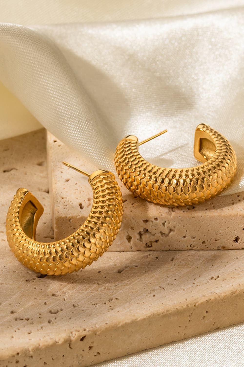 Stainless Steel Scale C-Hoop Earrings sold by Buddy Love product image thumbnail 3